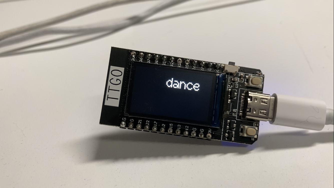 esp32 displaying the word 'dance'